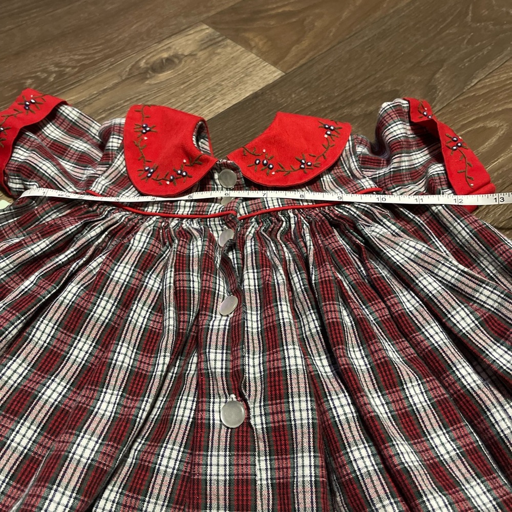 Strasburg Red and White Plaid Dress with Floral Embroidery - Picture 4 of 6